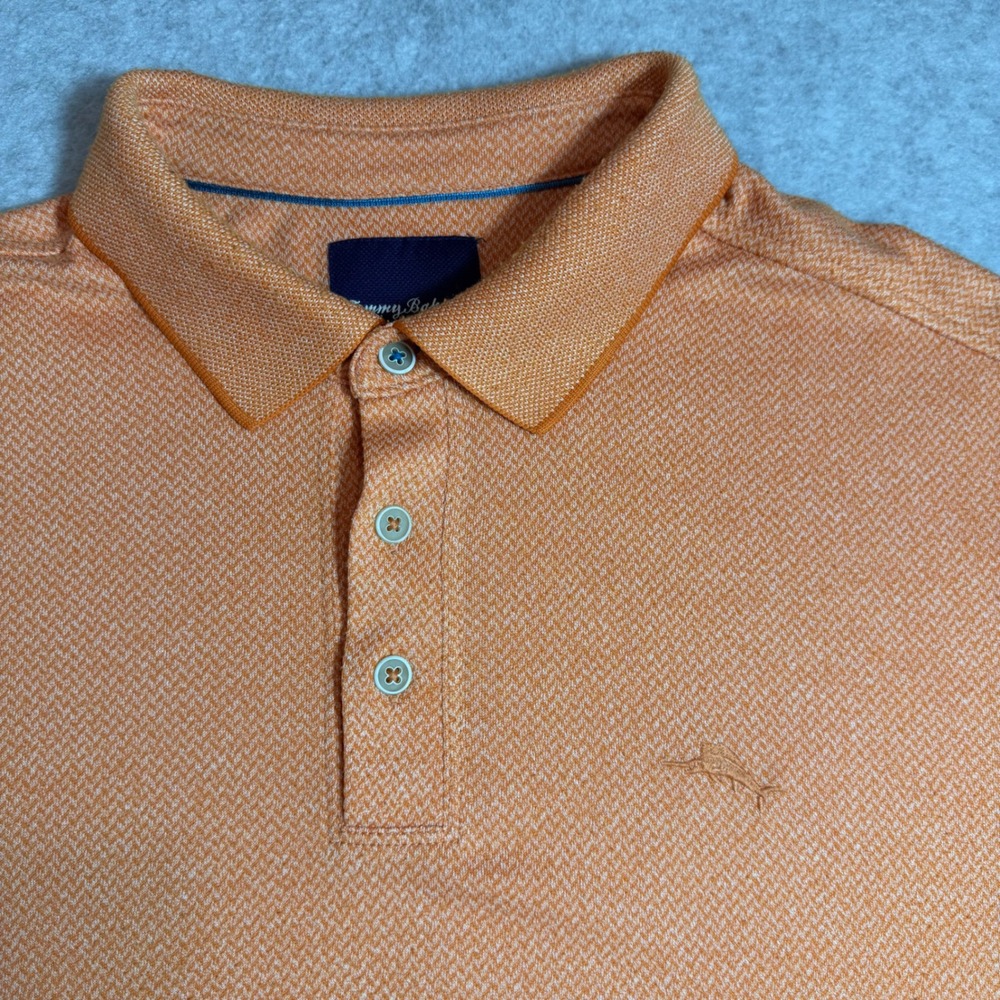 Tommy Bahama Polo Shirt Mens Size Large Orange Short Sleeve Knit Modal Blend - Picture 5 of 9